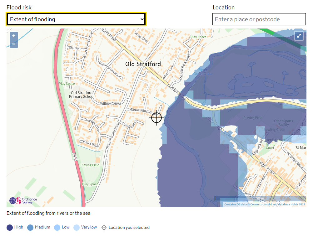 Extent of flooding from rivers today
