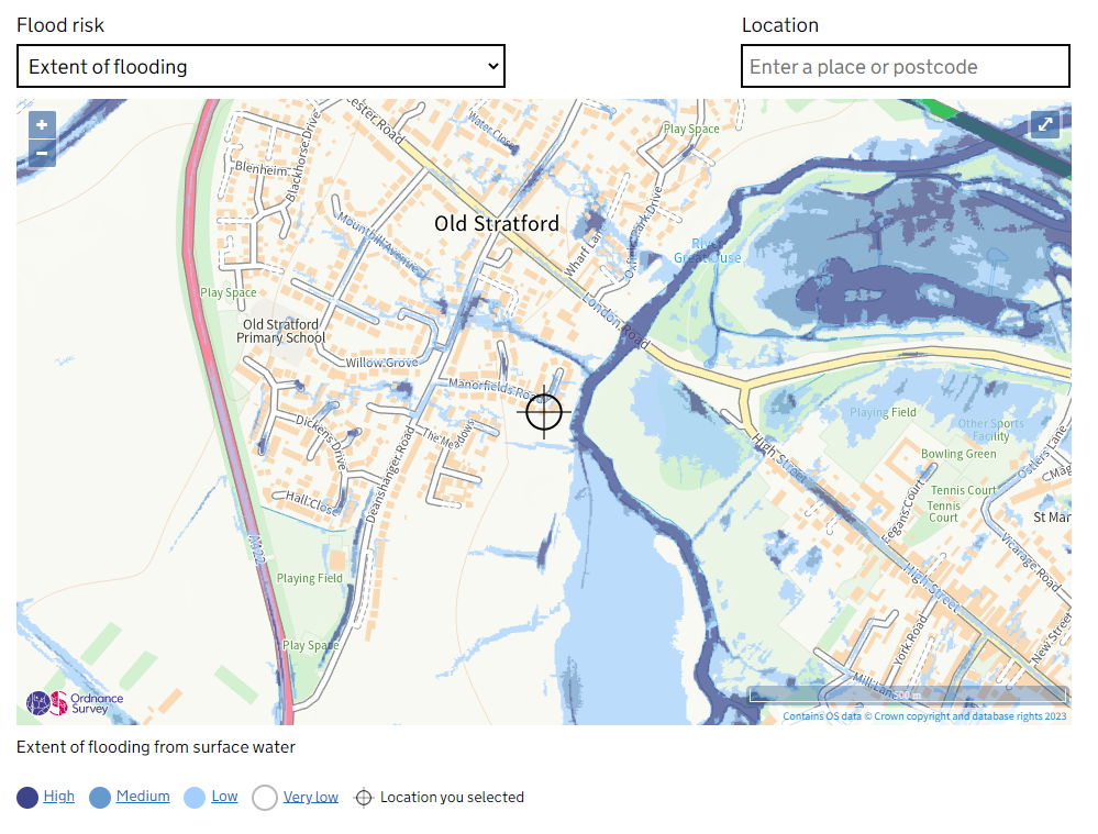 Extent of flooding from surface water today