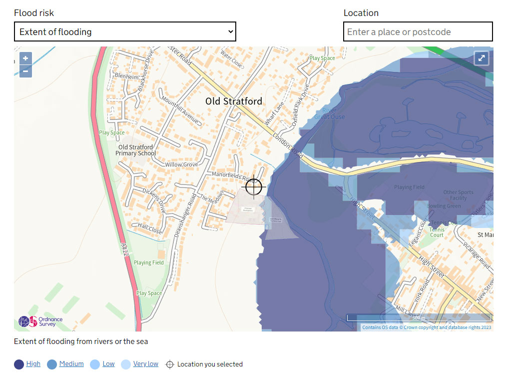 The proposed development area in context with the extent of flooding today