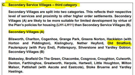South Northamptonshire Local Plan Part 2 2022-2029: Old Stratford as a Secondary Service Village (A) in the Settlement Hierarchy